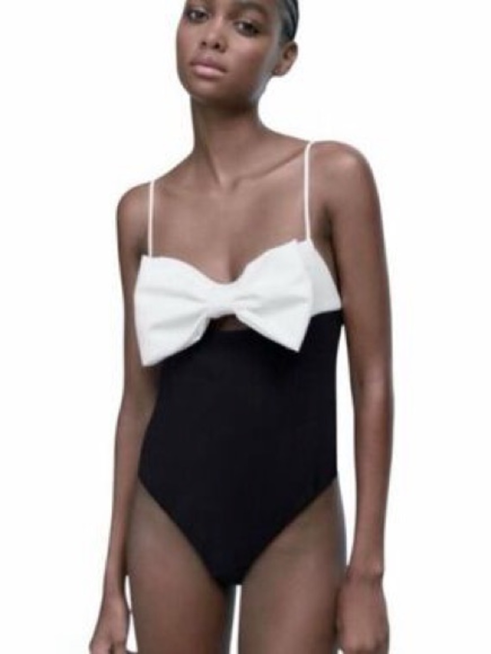 Black Bodysuit with White Bow Accent